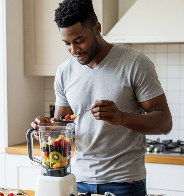 Man preparing healthy smoothie