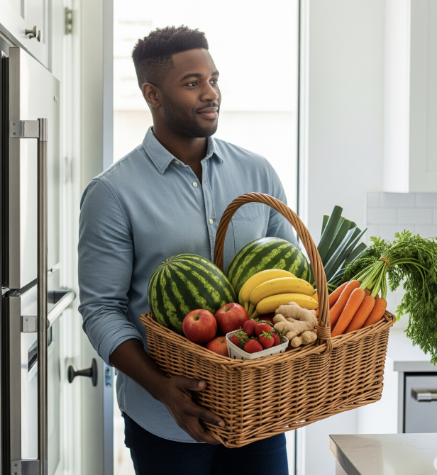 Man with fresh groceries